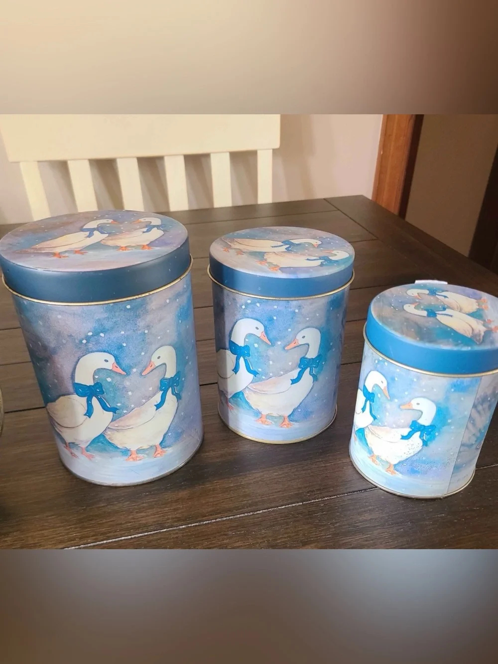 Blue Ribbon Goose Decorative Tin Canister Set